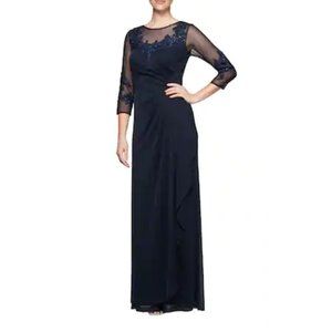 Alex Evenings Women's Long A-line Sweetheart Neck Dress